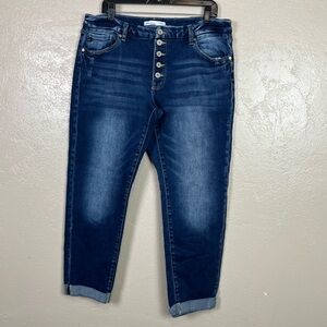 Kancan Women 32 High Rise Stretch cropped Skinny Button Fly Blue Denim Jeans